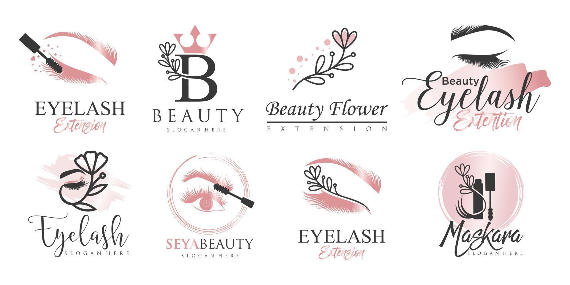 diseño de logotipo de conjunto de iconos de extensión de pestañas de belleza de lujo vector