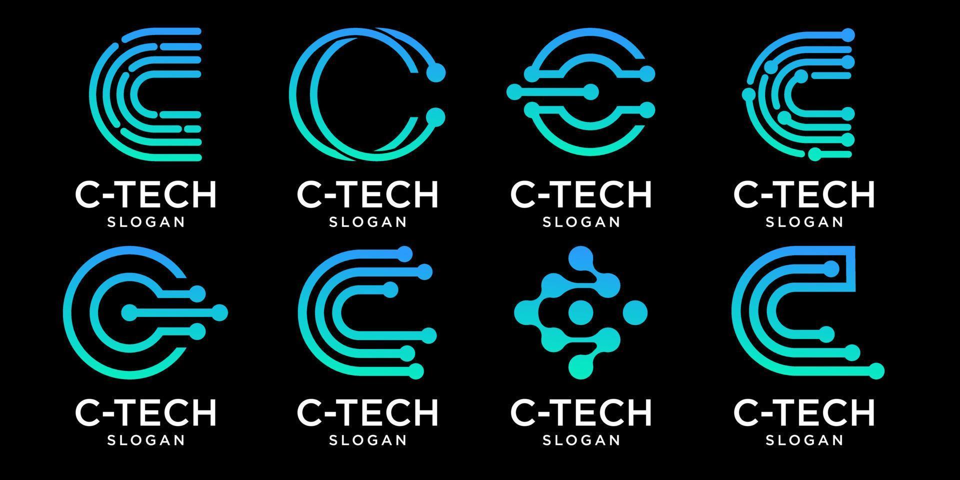 Letter C icon set logo design with point or dot symbol vector