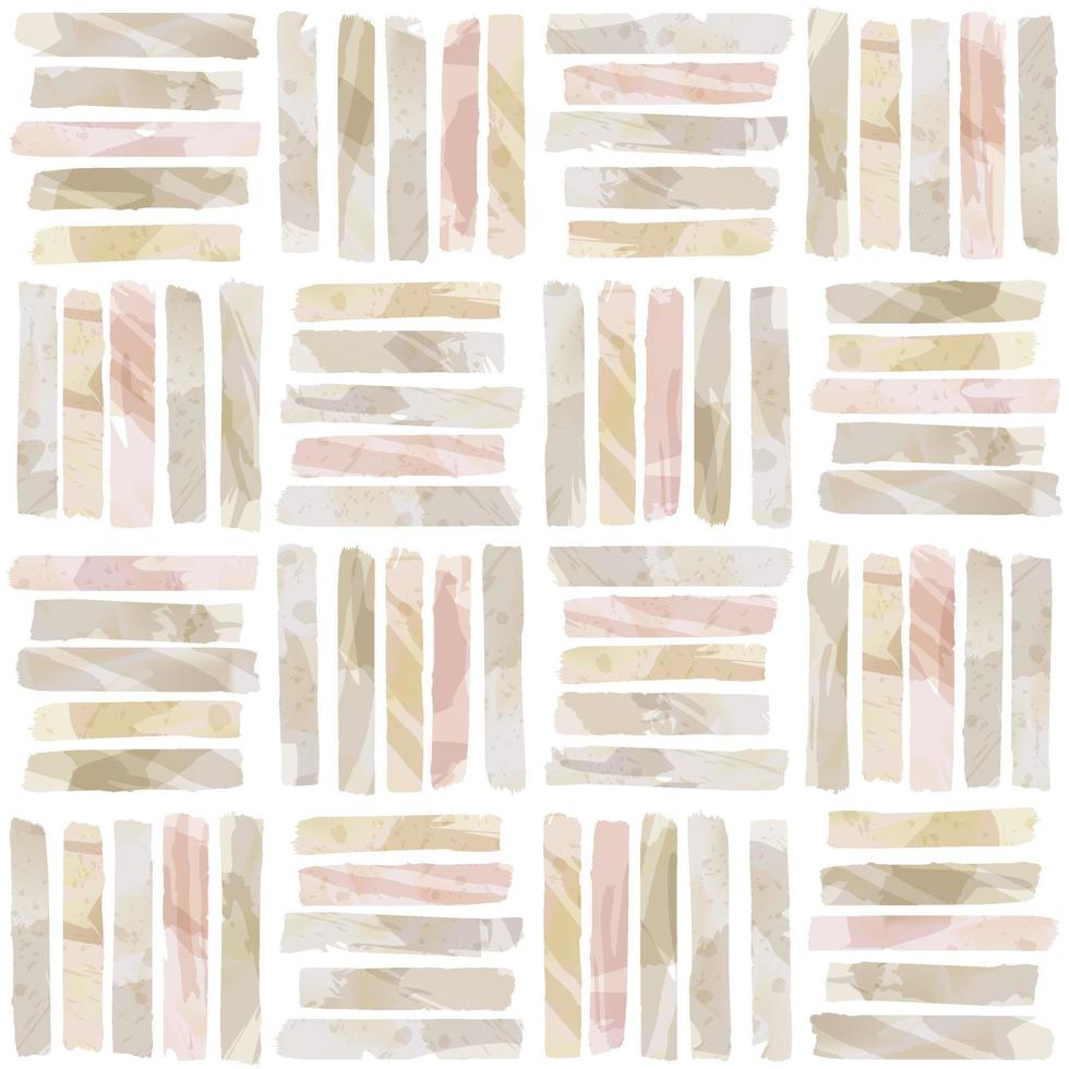 Vector Pink and Beige Watercolor Drawing Stipes Seamless Pattern. Square Tiles.