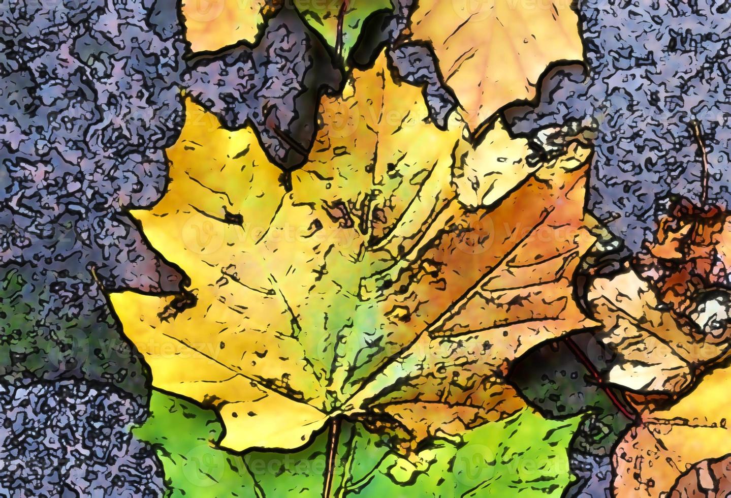 Comic style painting of colorful autumn leaves for backgrounds or textures. photo