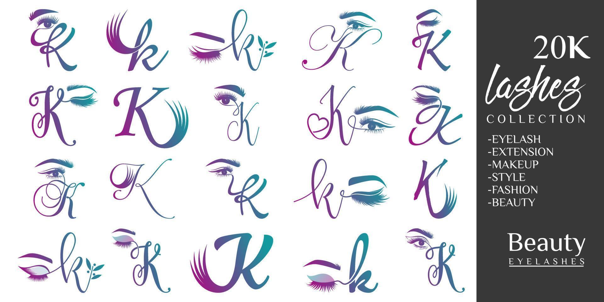 Eyelashes logo with letter K concept vector