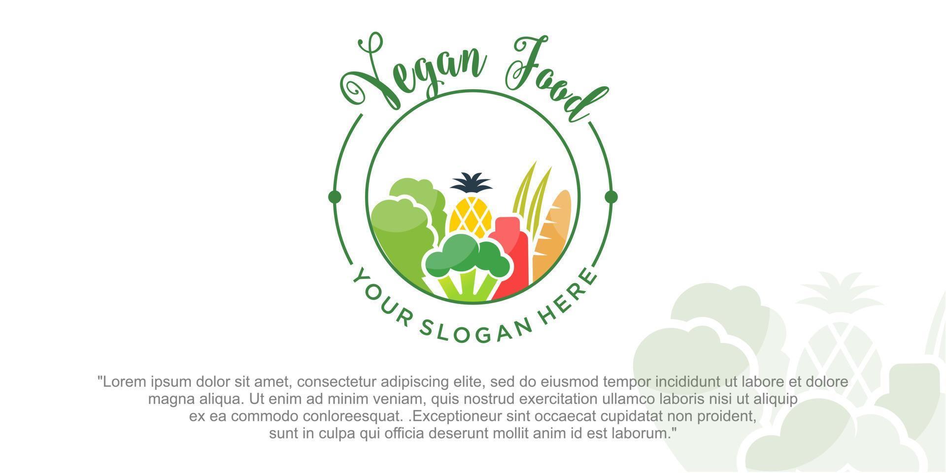 Vegetable shop combination vegan and fruit logo template vector