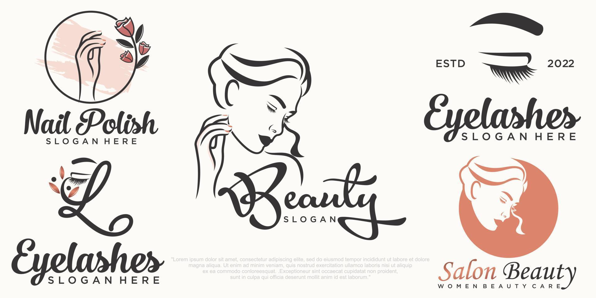 women beauty , eyelashes and nails  icon set logo design vector