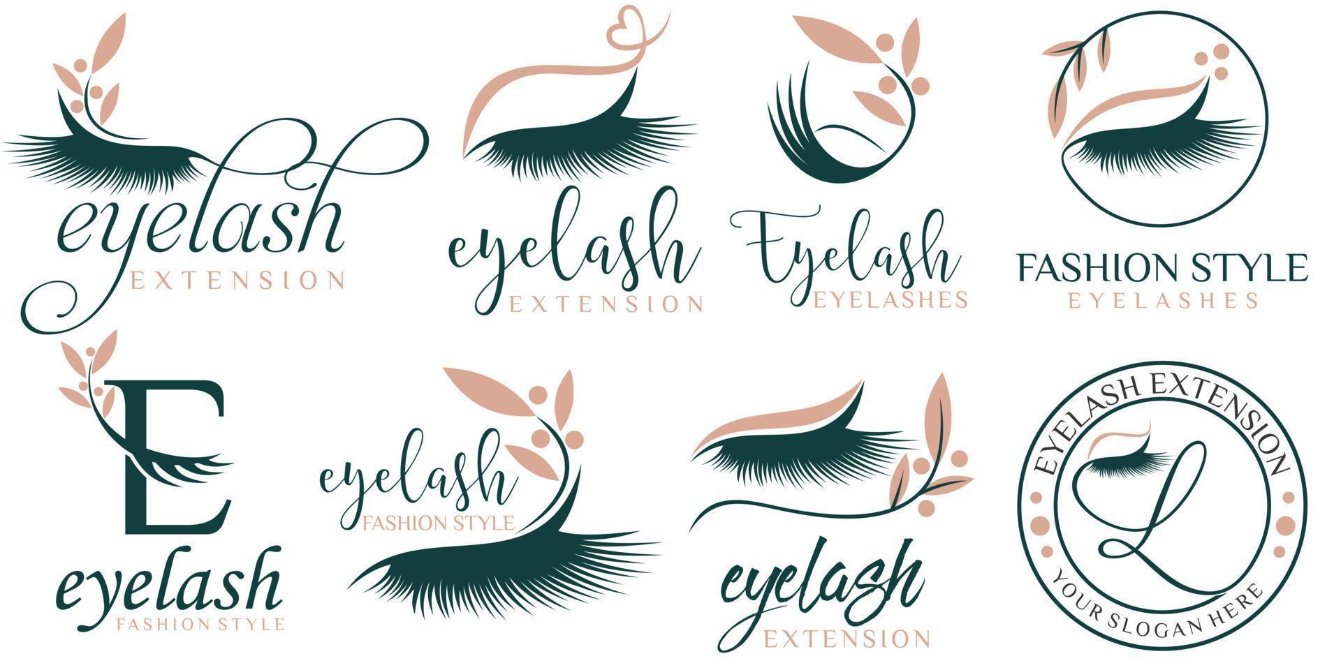 Eye lashes icon set logo design with combination eyelash and leaf vector