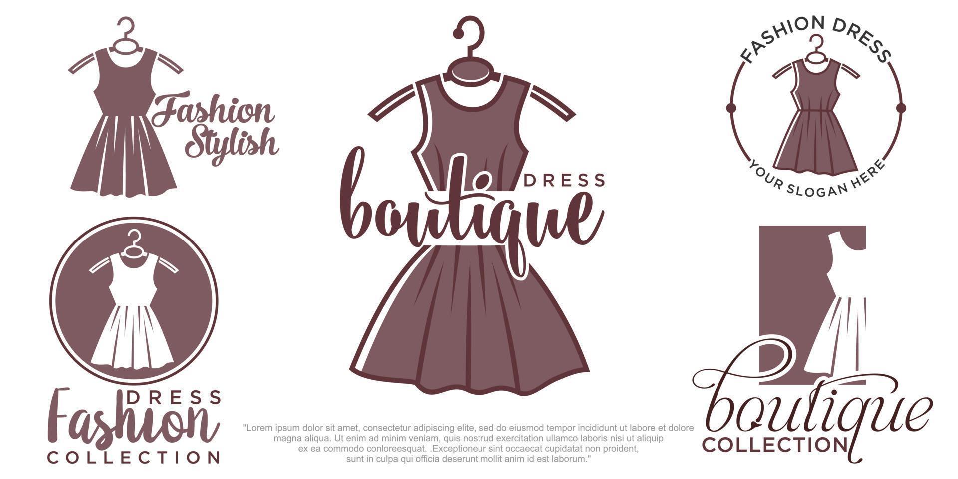 Dress boutique or fashion atelier salon vector icon template