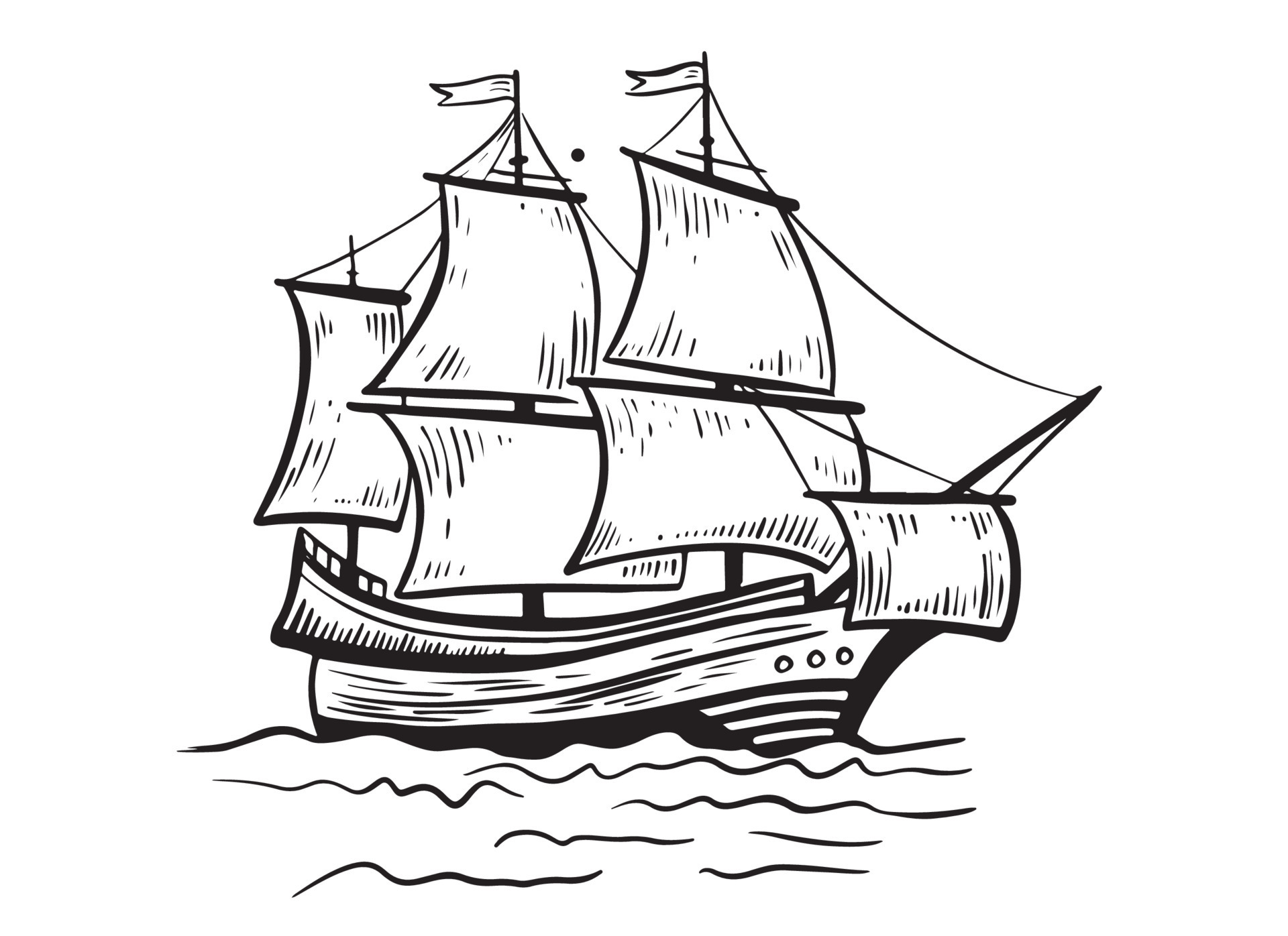 Old vintage sailboat. Hand drawn vector sketch 10570855 Vector Art at