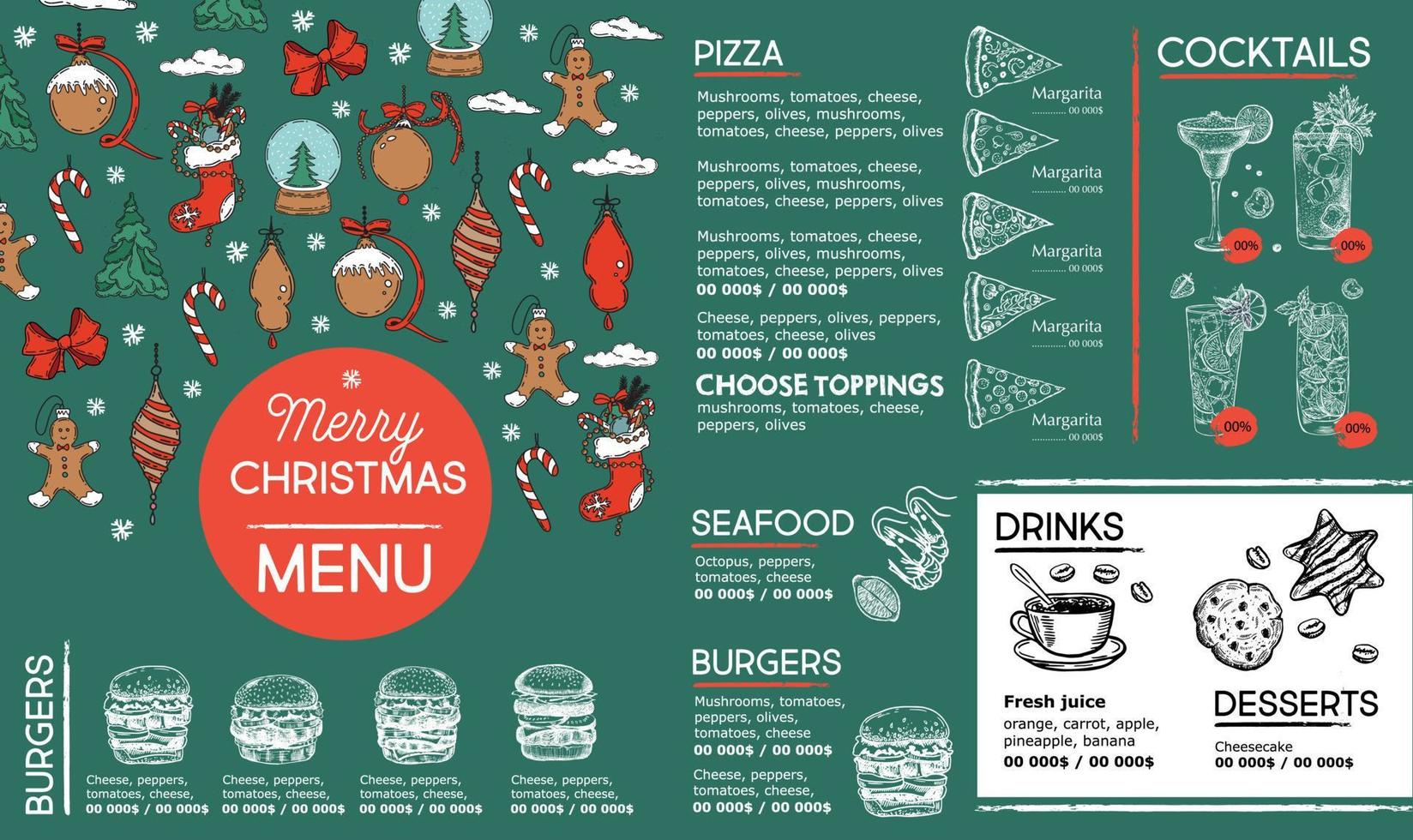 cafetería menú navideño. folleto de comida. menú del restaurante. diseño de plantilla vector