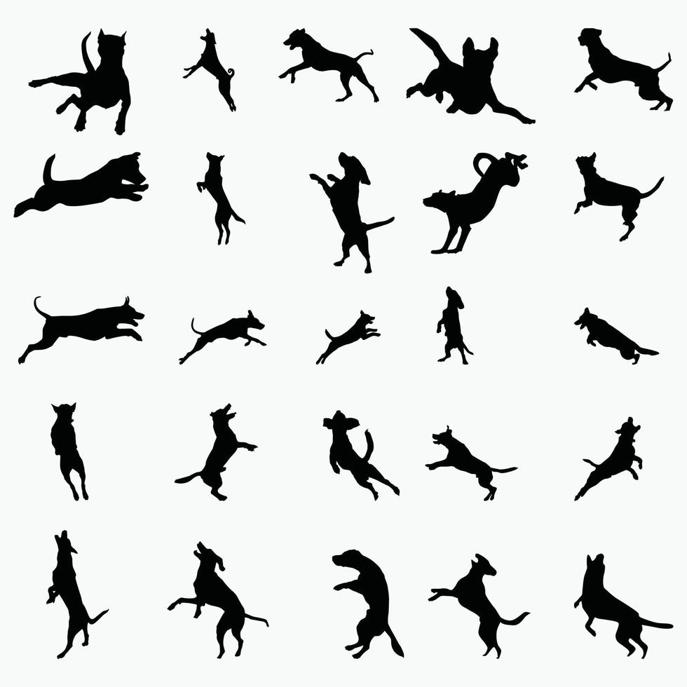 Jumping Dogs Silhouette Graphic Vector Set Icon