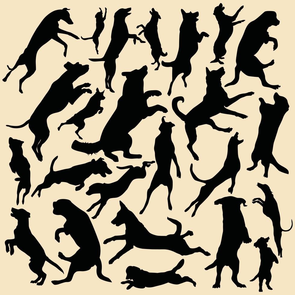 Jumping Silhouette From dogs Set vector