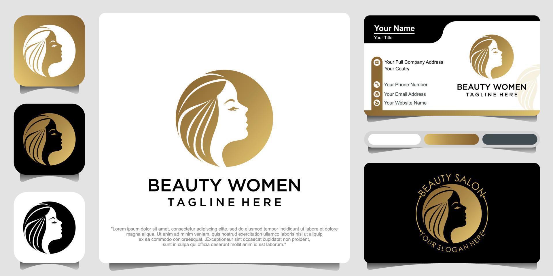 beauty women nature with business card .  logo design template vector