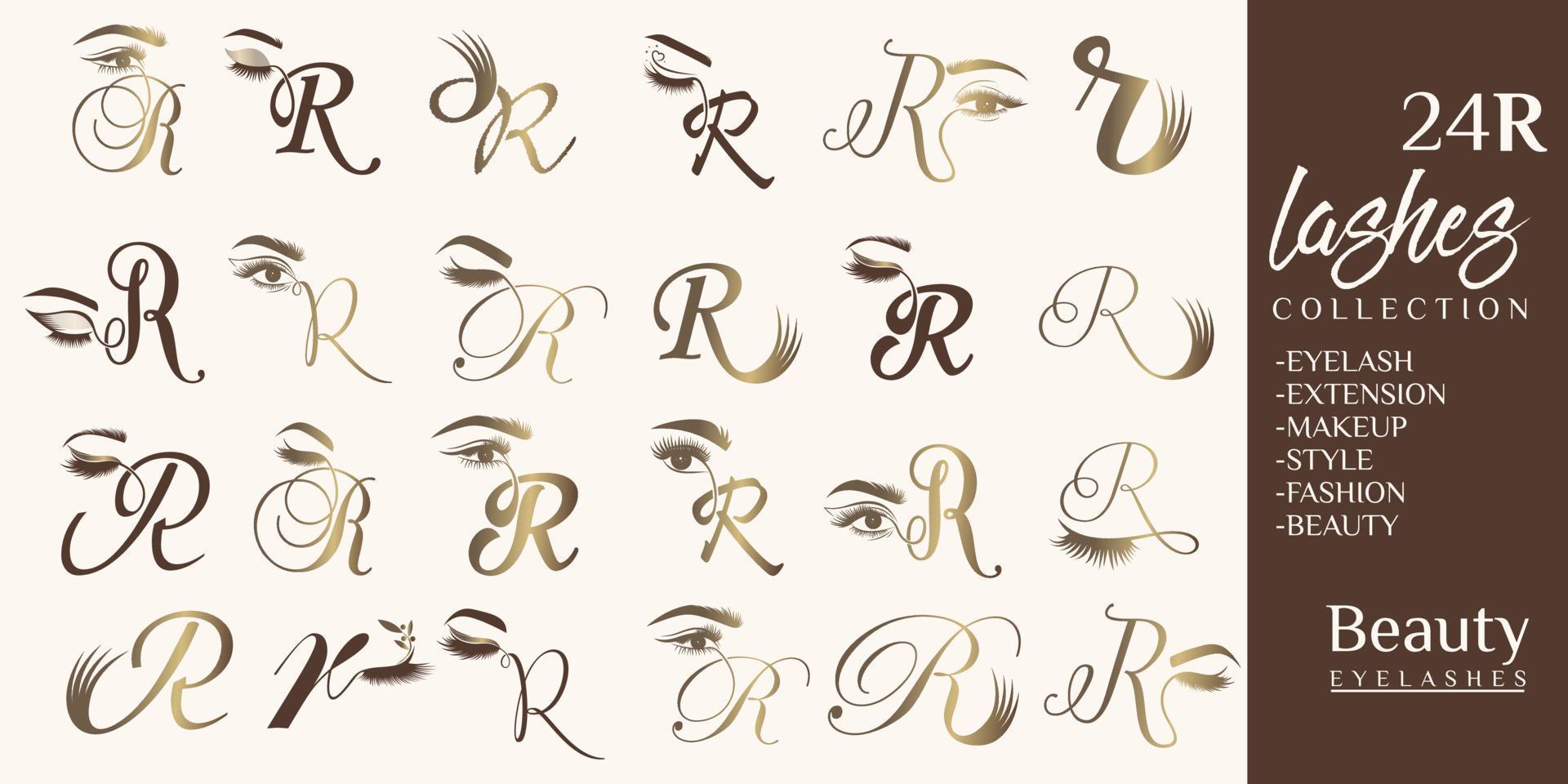 Eyelashes logo with letter R concept vector