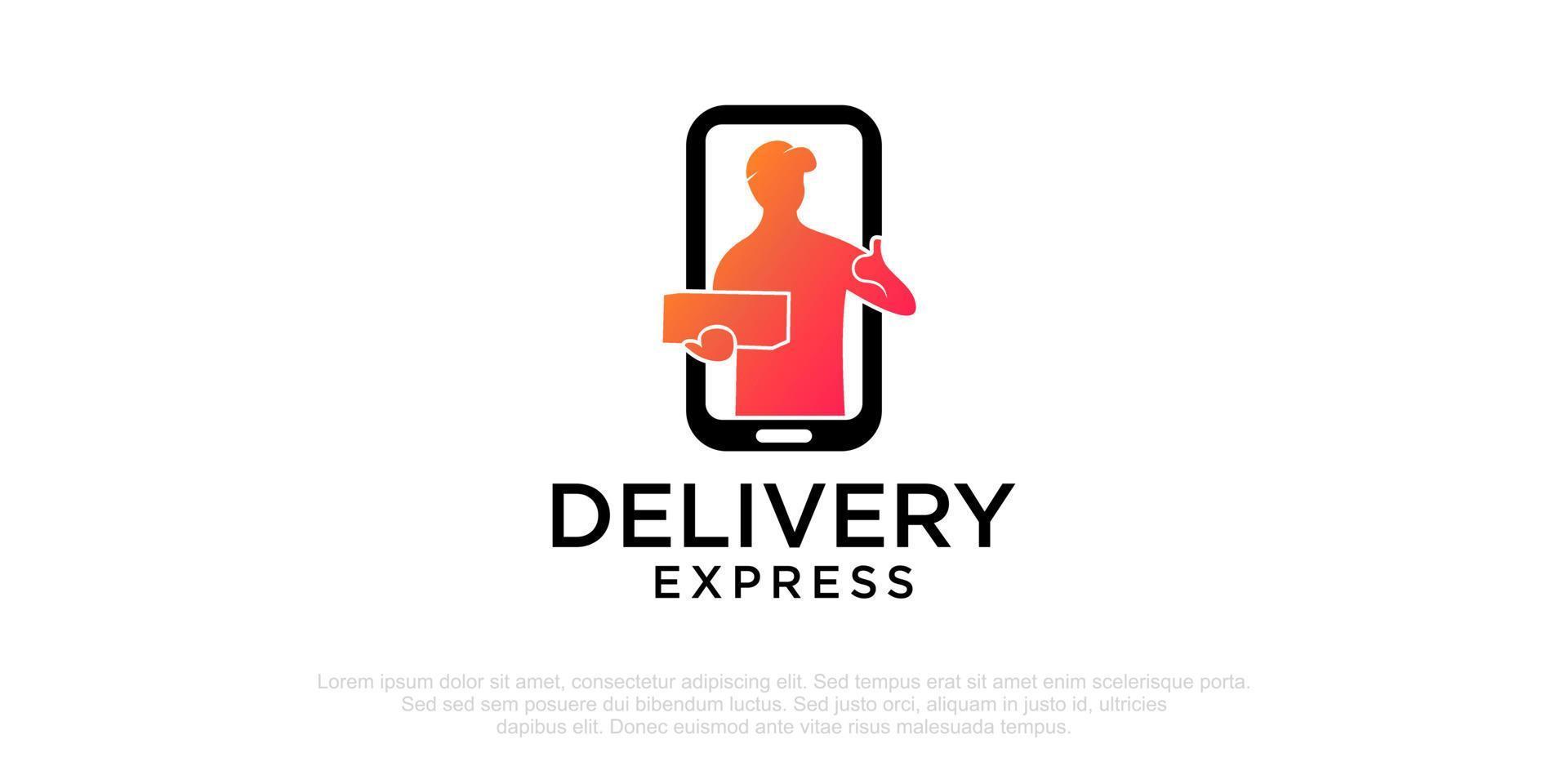 Delivery man courier holding box Logo design vector template