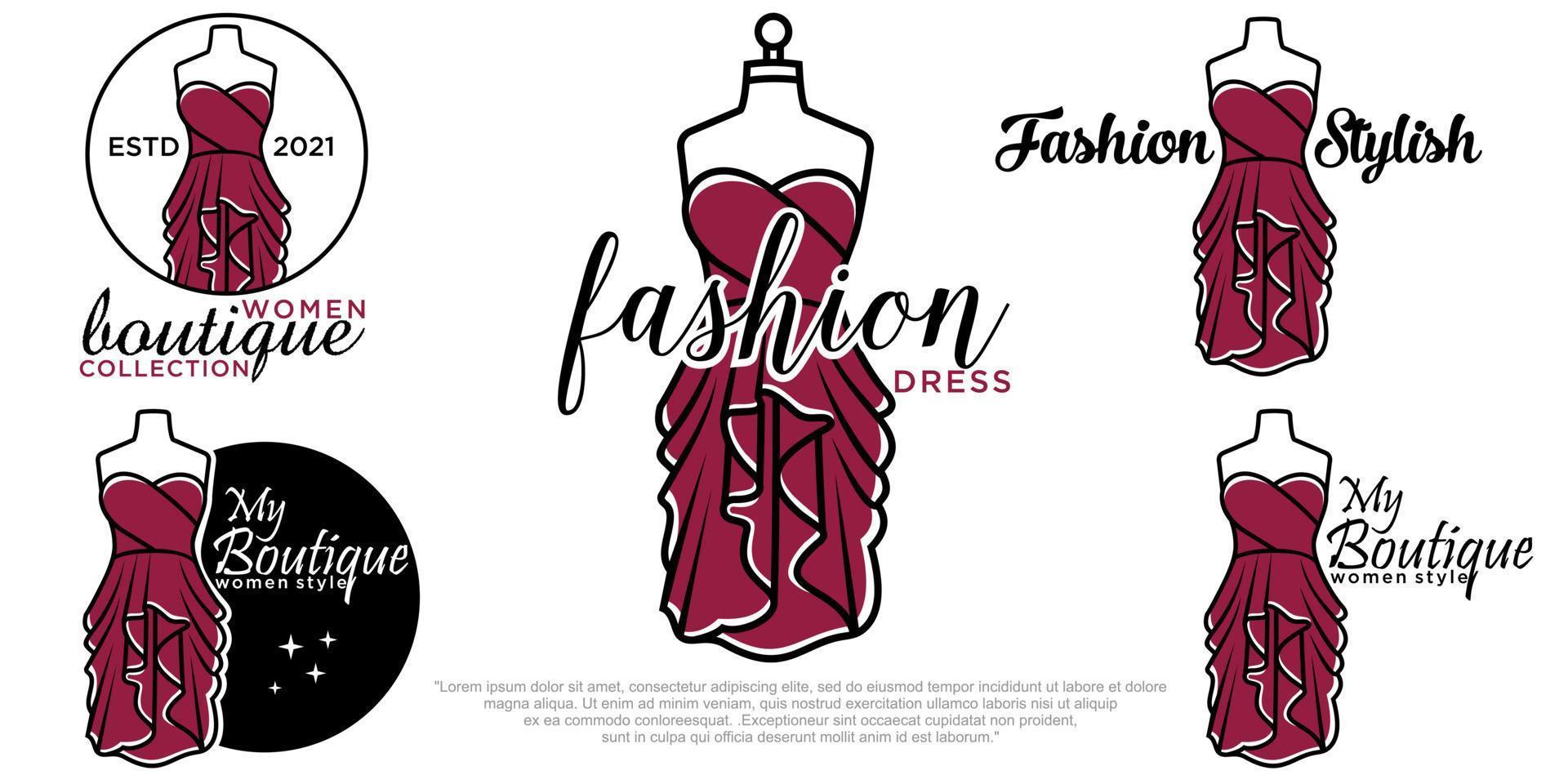 Dress Boutique icon set Logo Design vector