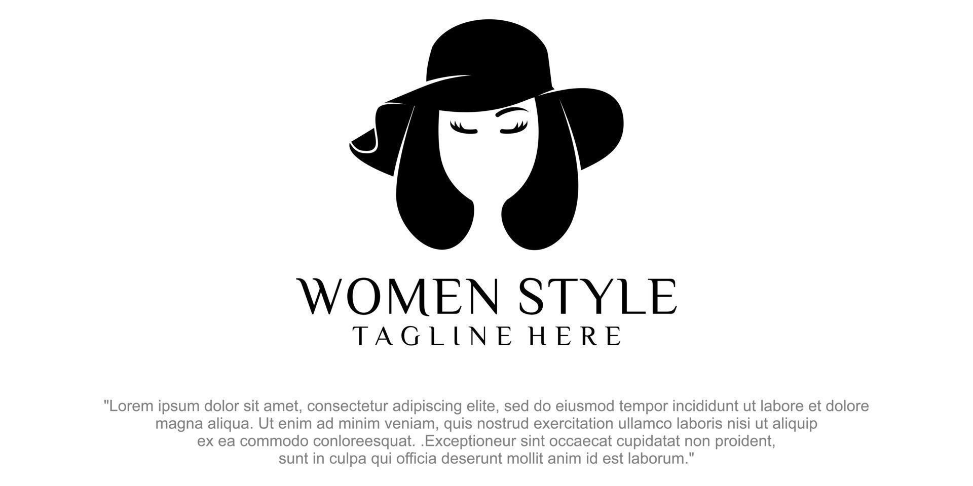 estilo de mujer con plantilla de diseño de logotipo de sombrero de belleza vector