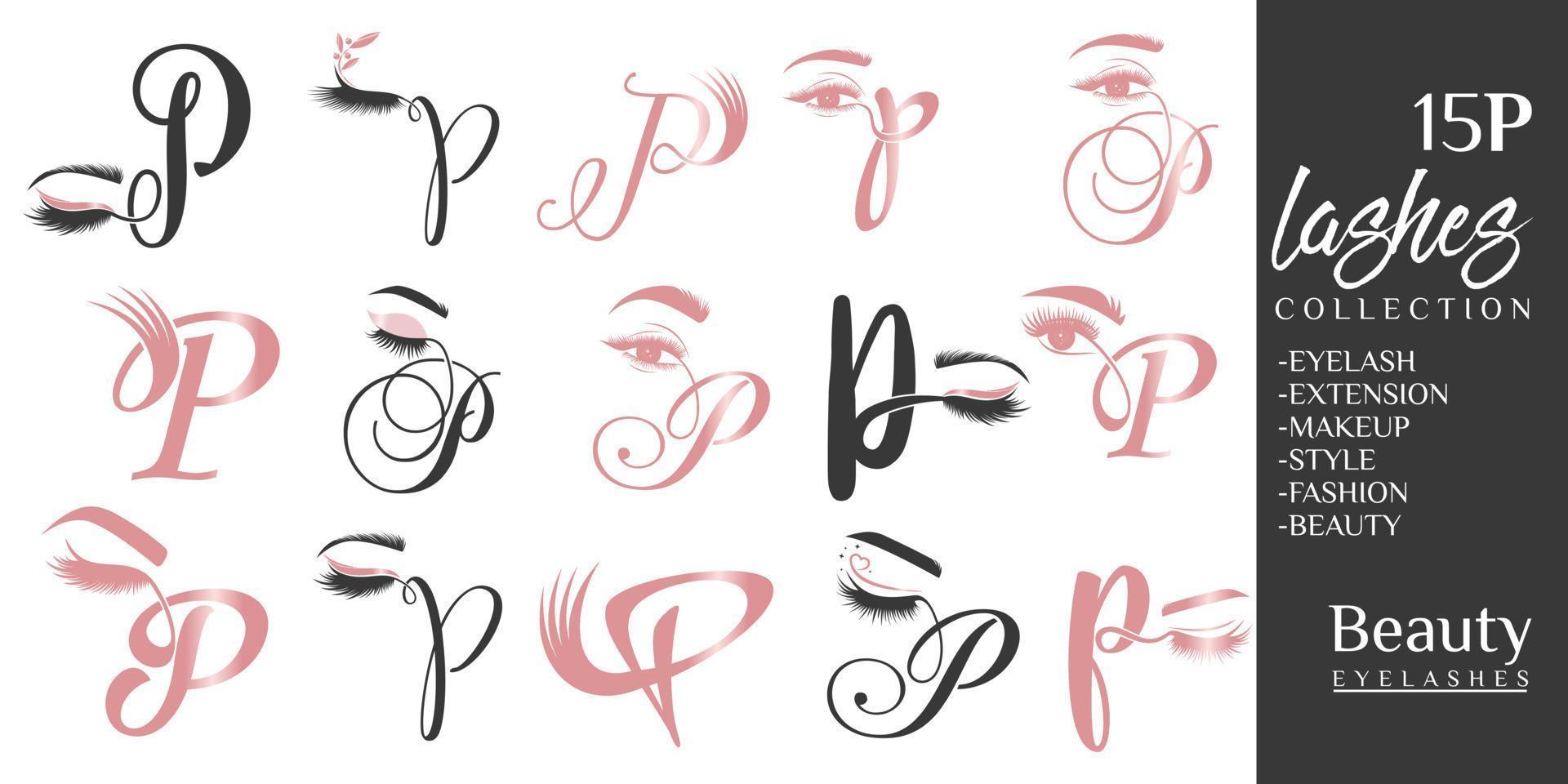 Eyelashes logo with letter P concept vector