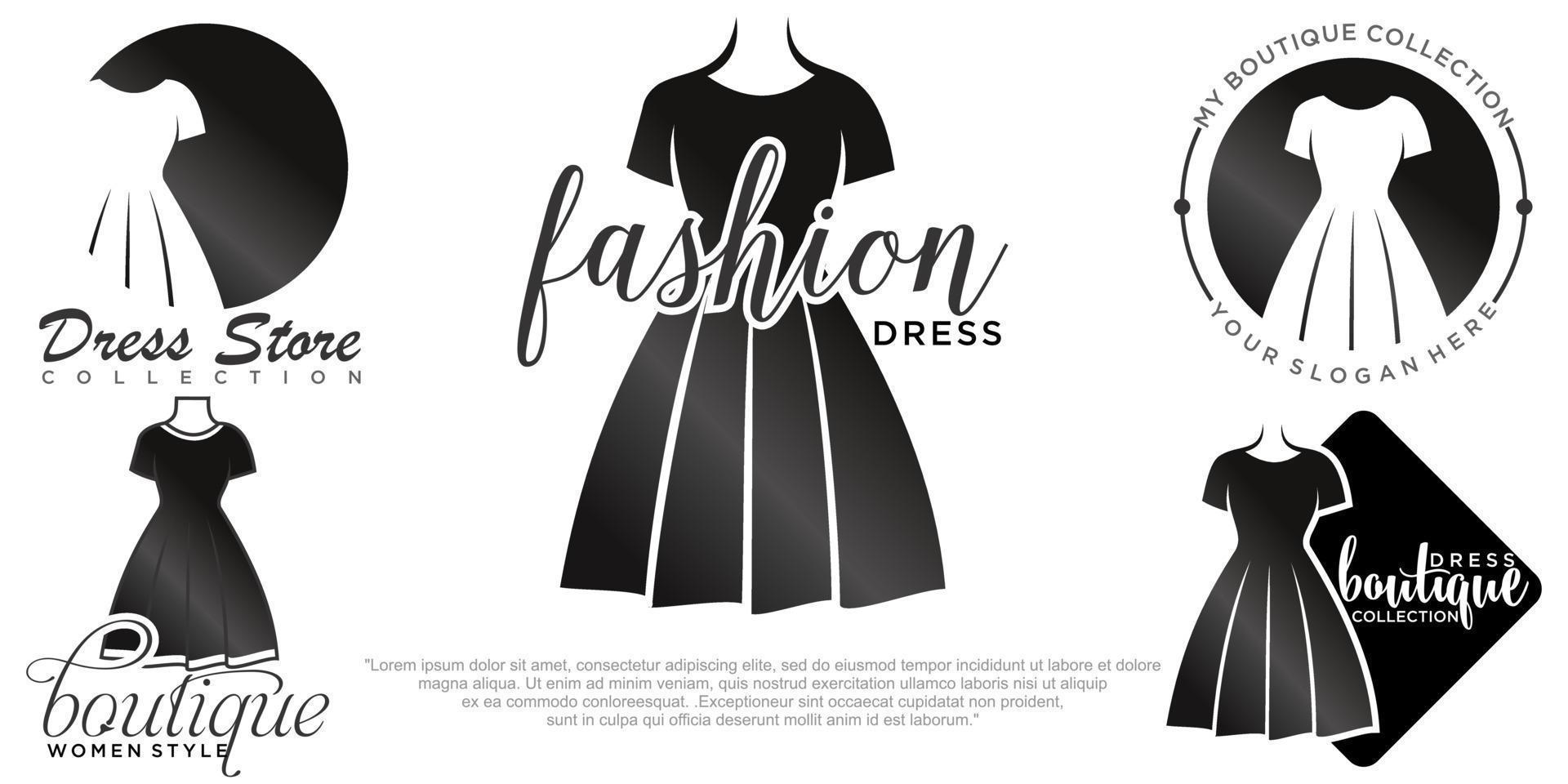 Beautiful dress woman logo simple creative for boutique  icon set logo vector