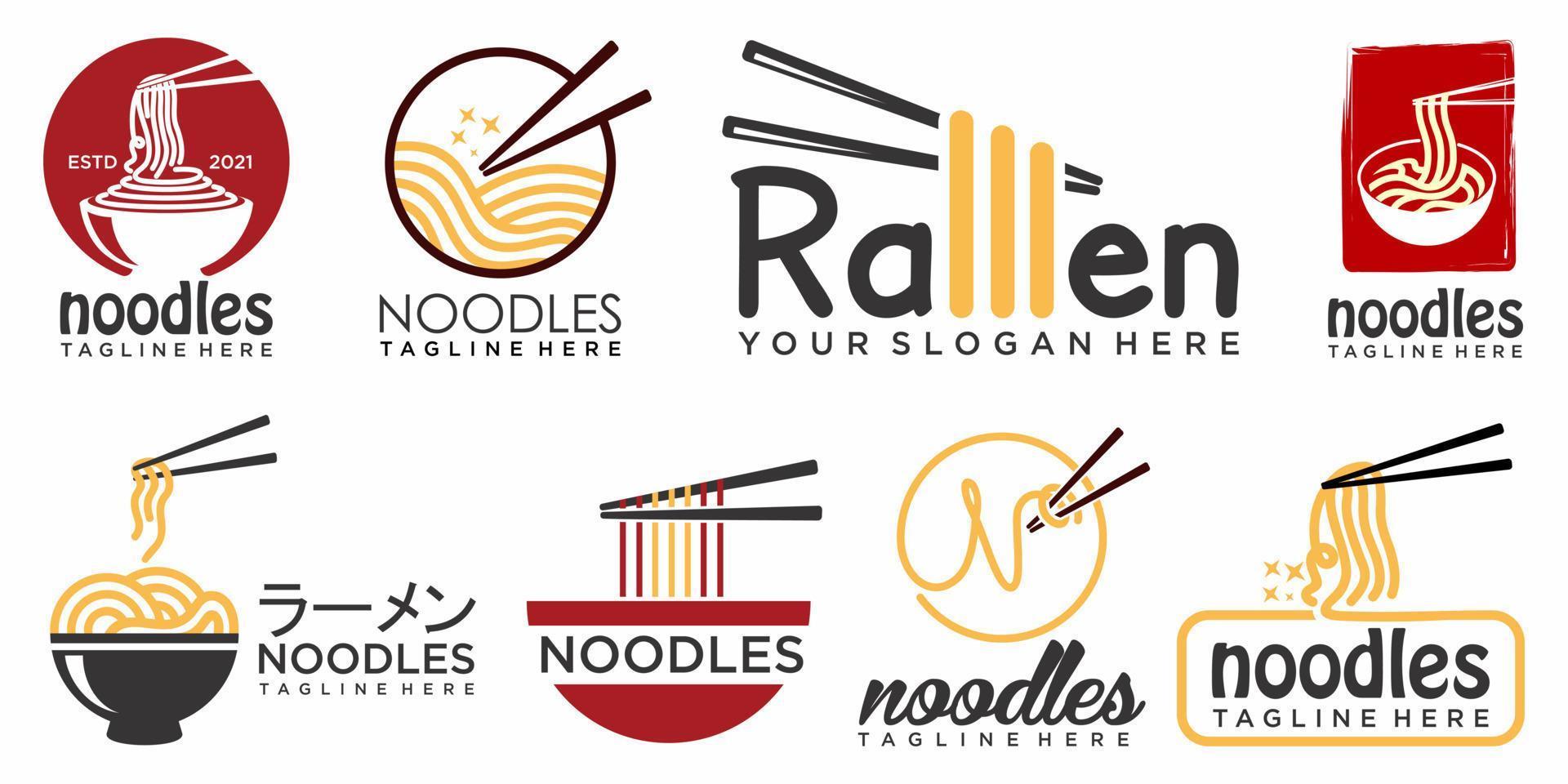 plantilla de vector de diseño de logotipo de conjunto de iconos de fideos y ramen. ilustración vectorial