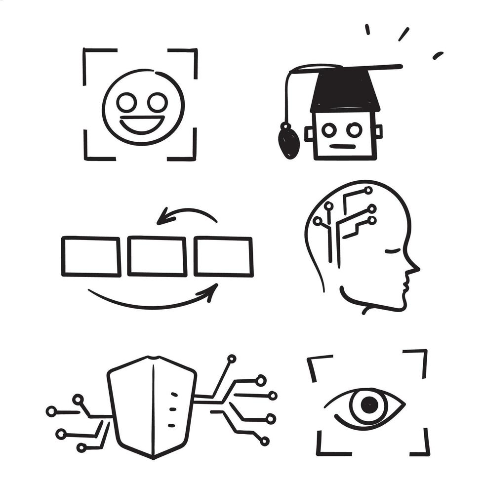 hand drawn doodle Set of Artificial Intelligence Related illustration vector