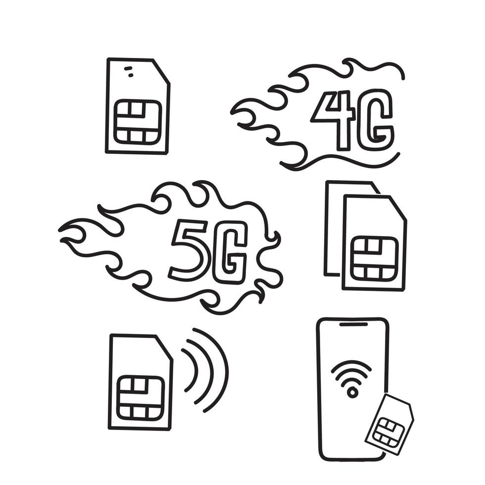 hand drawn doodle sim card related illustration vector