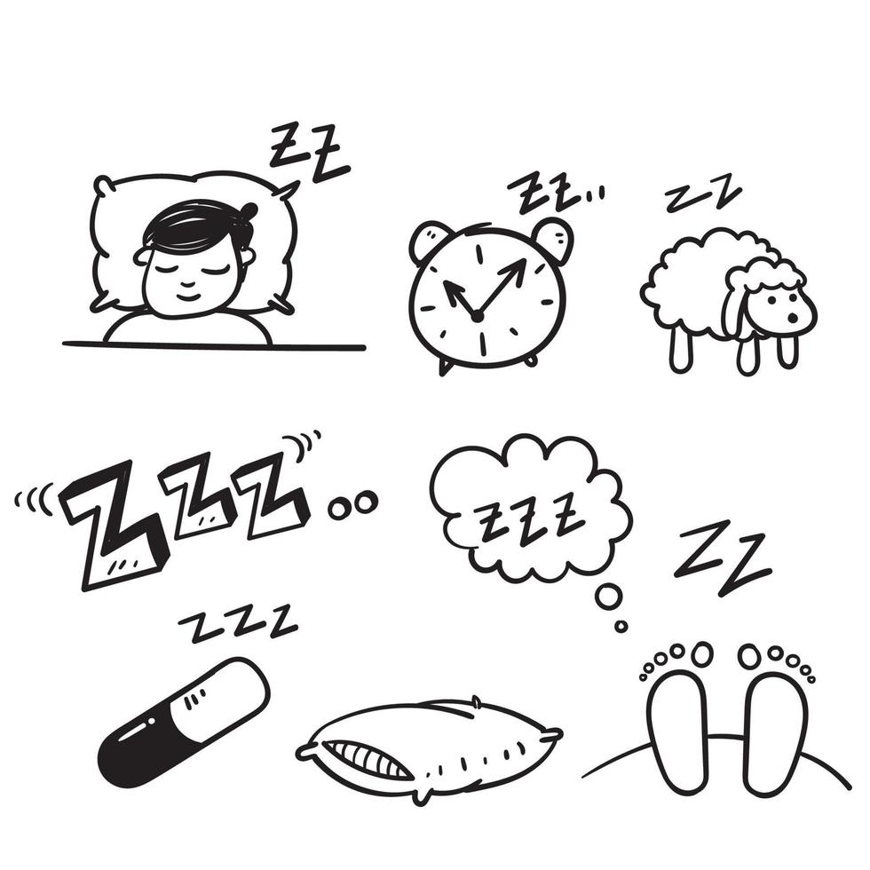 hand drawn doodle Set of Sleep Related illustration vector