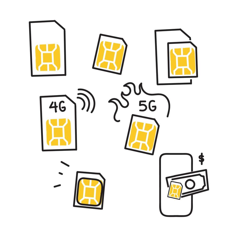 hand drawn doodle sim card related illustration vector