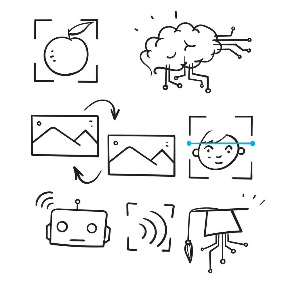 hand drawn doodle Set of Artificial Intelligence Related illustration vector