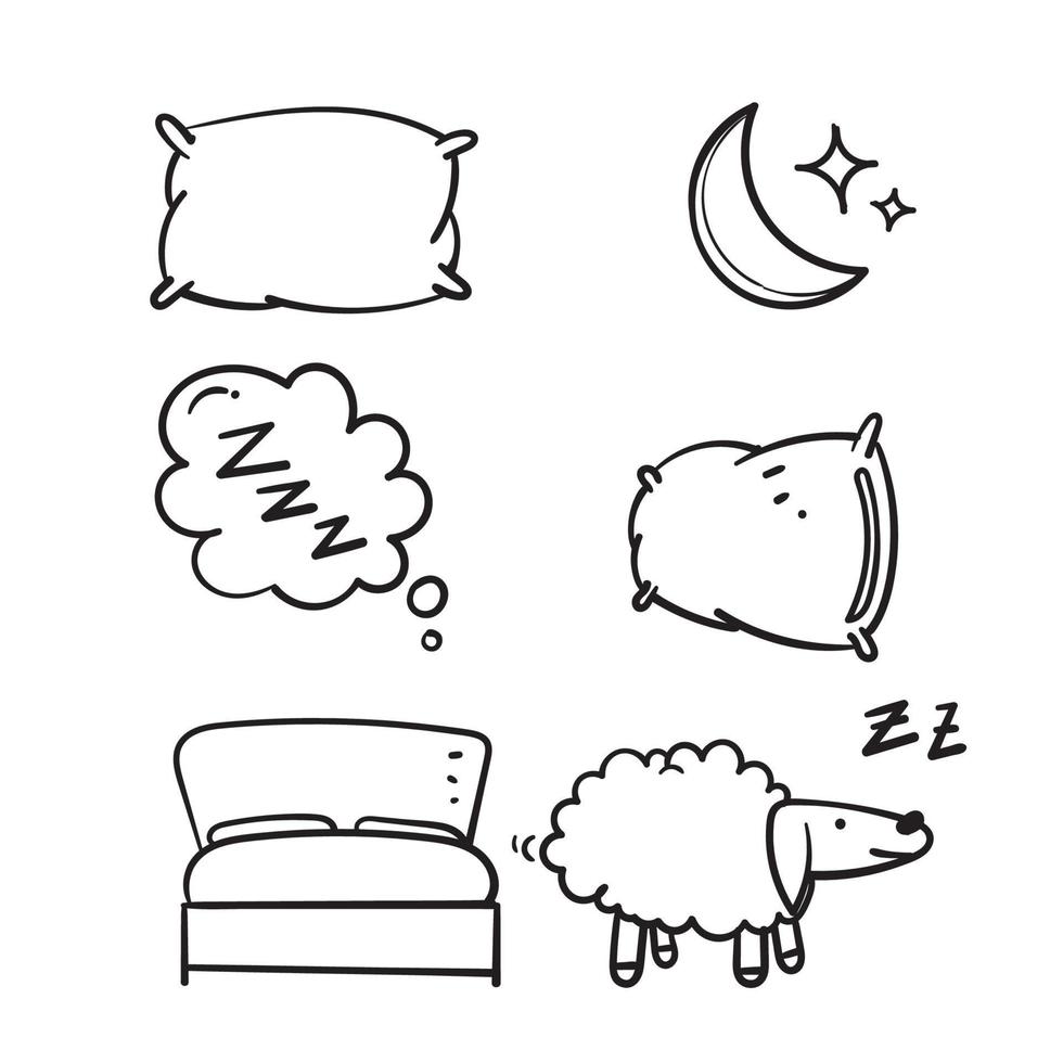 conjunto de garabatos dibujados a mano de vector de ilustración relacionada con el sueño
