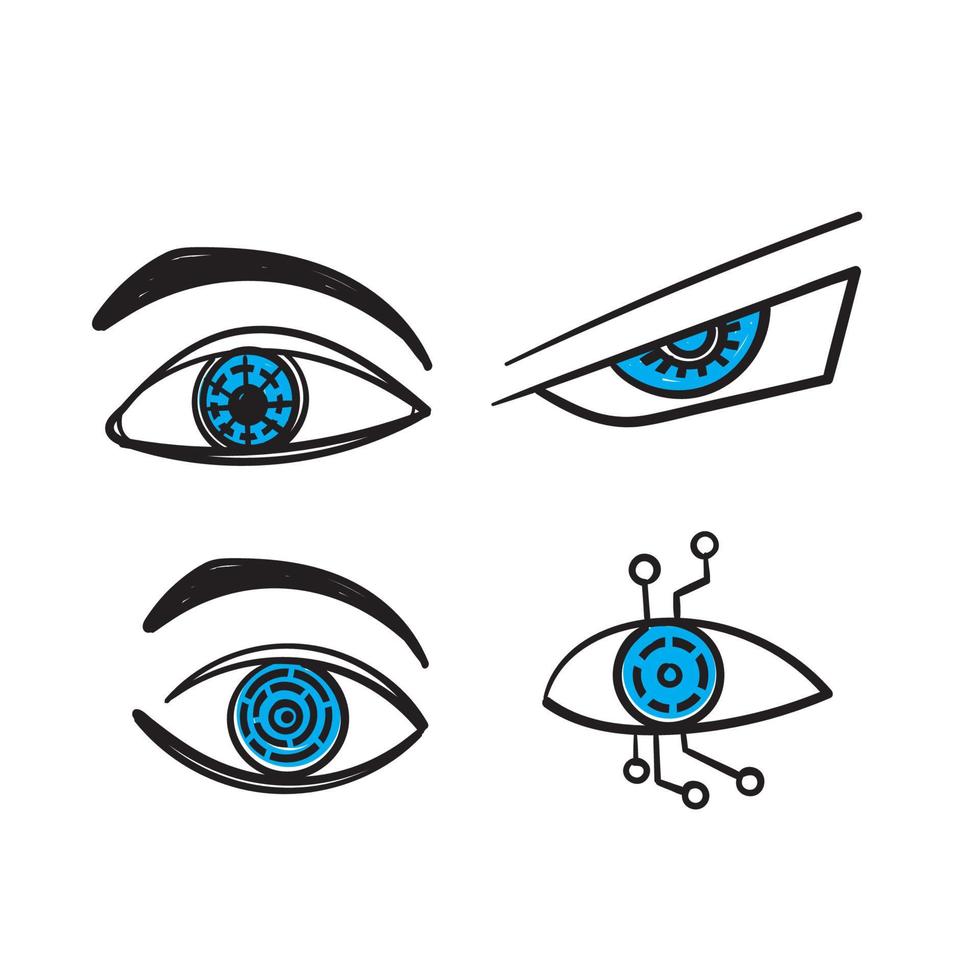 hand drawn doodle robotic eye illustration vector