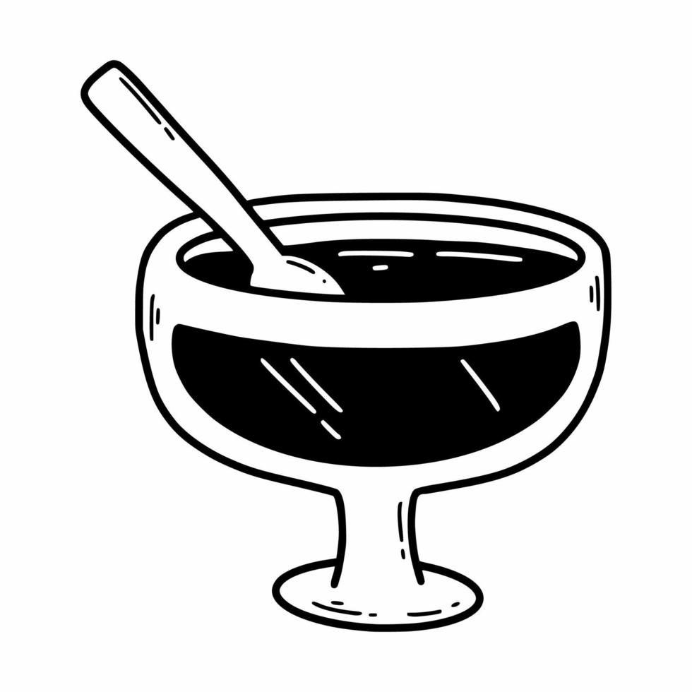 Vase with jam or honey. Sweets for tea. Vector doodle illustration. Sketch.