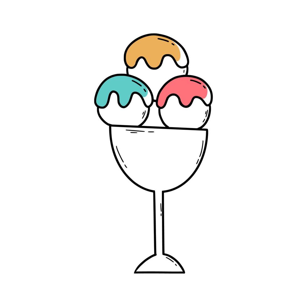 Doodle style ice cream. Vector illustration. Summer sticker.