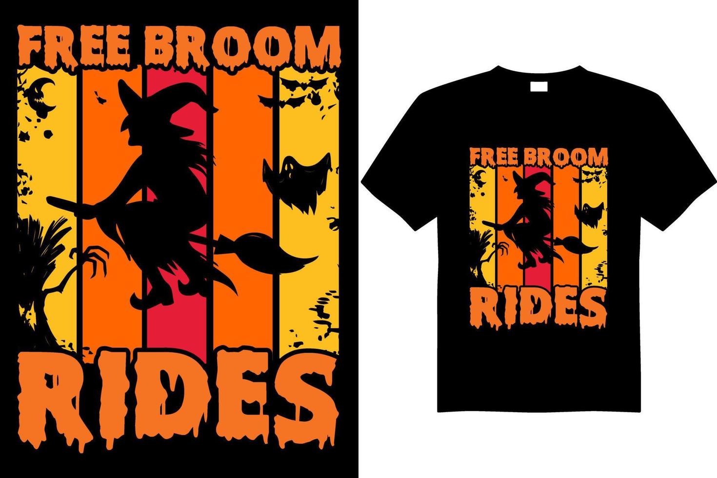 vector de diseño de camiseta de paseos de escoba gratis de halloween