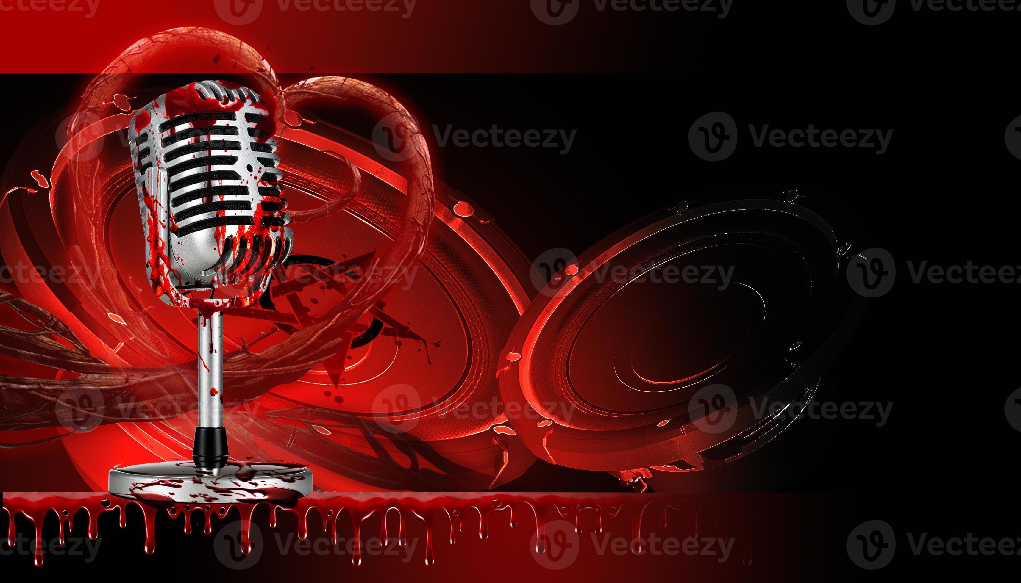 background for metal music with microphone and blood splatter 10571434