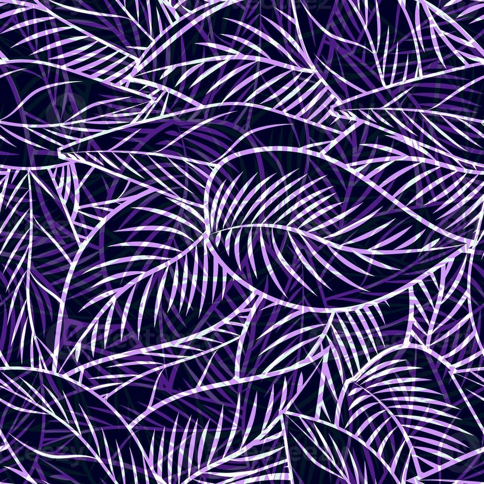 Monochrome leaves engraved seamless pattern. Vintage purple background with tropical leaf in hand drawn style. photo