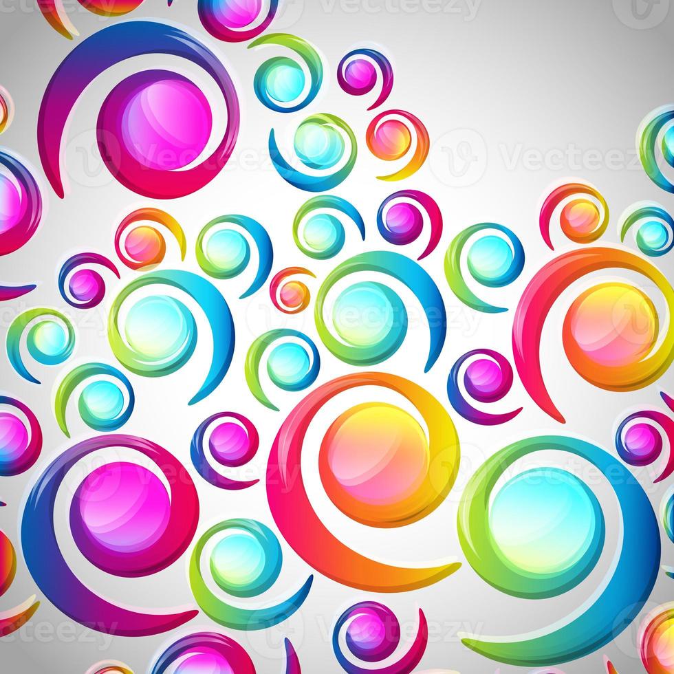 Abstract colorful spiral arc-drop pattern on a light background. Transparent colorful elements and circles design card.  Vector illustration. photo