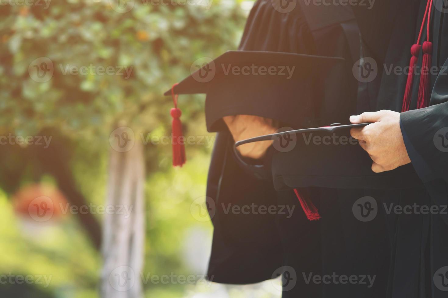 shot of graduation hats during commencement success graduates of the university, Concept education congratulation. Graduation Ceremony ,Congratulated the graduates in University during commencement. photo