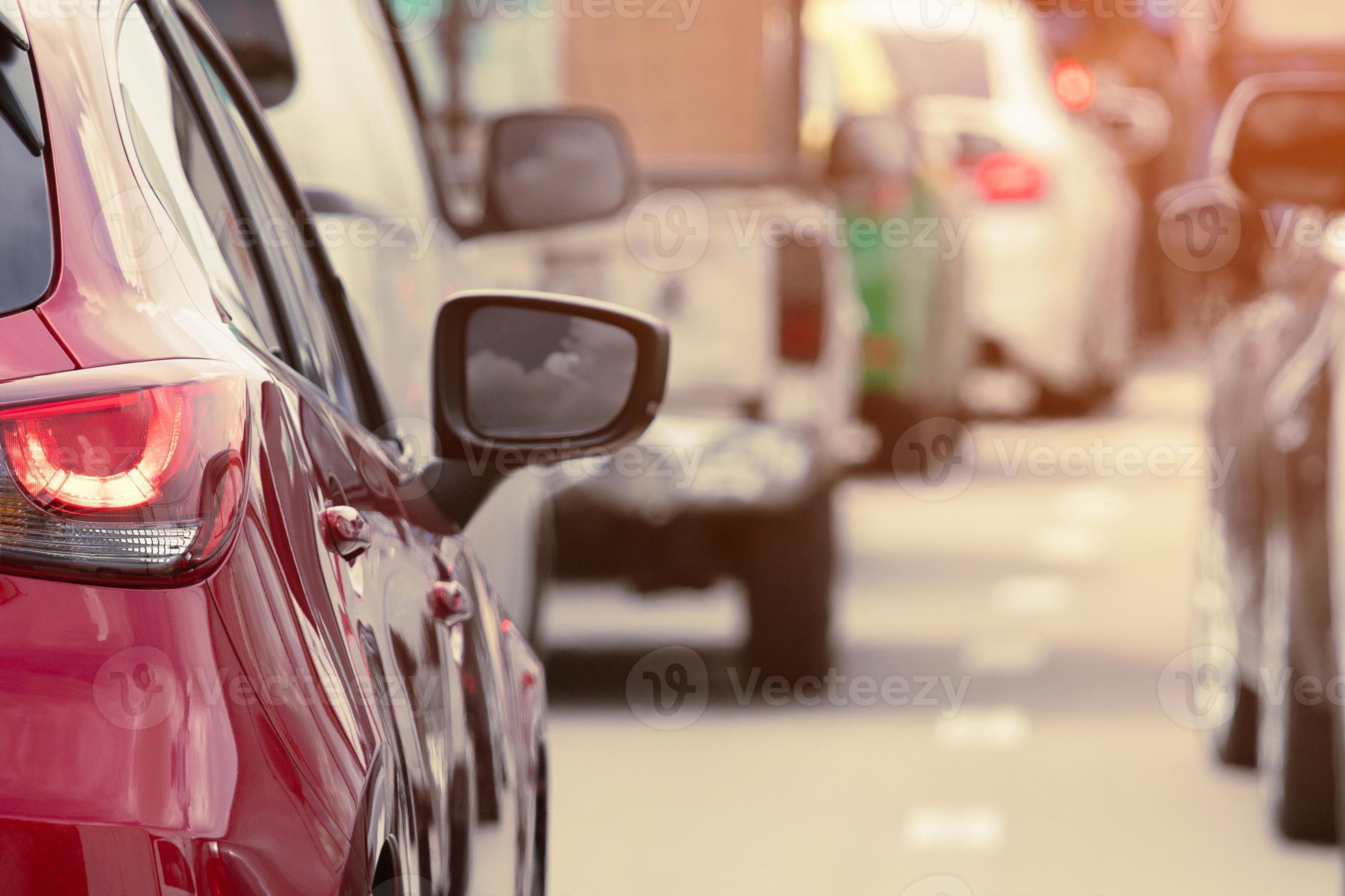 Aerial car parking lot outdoors, back cars in row Parking on the side