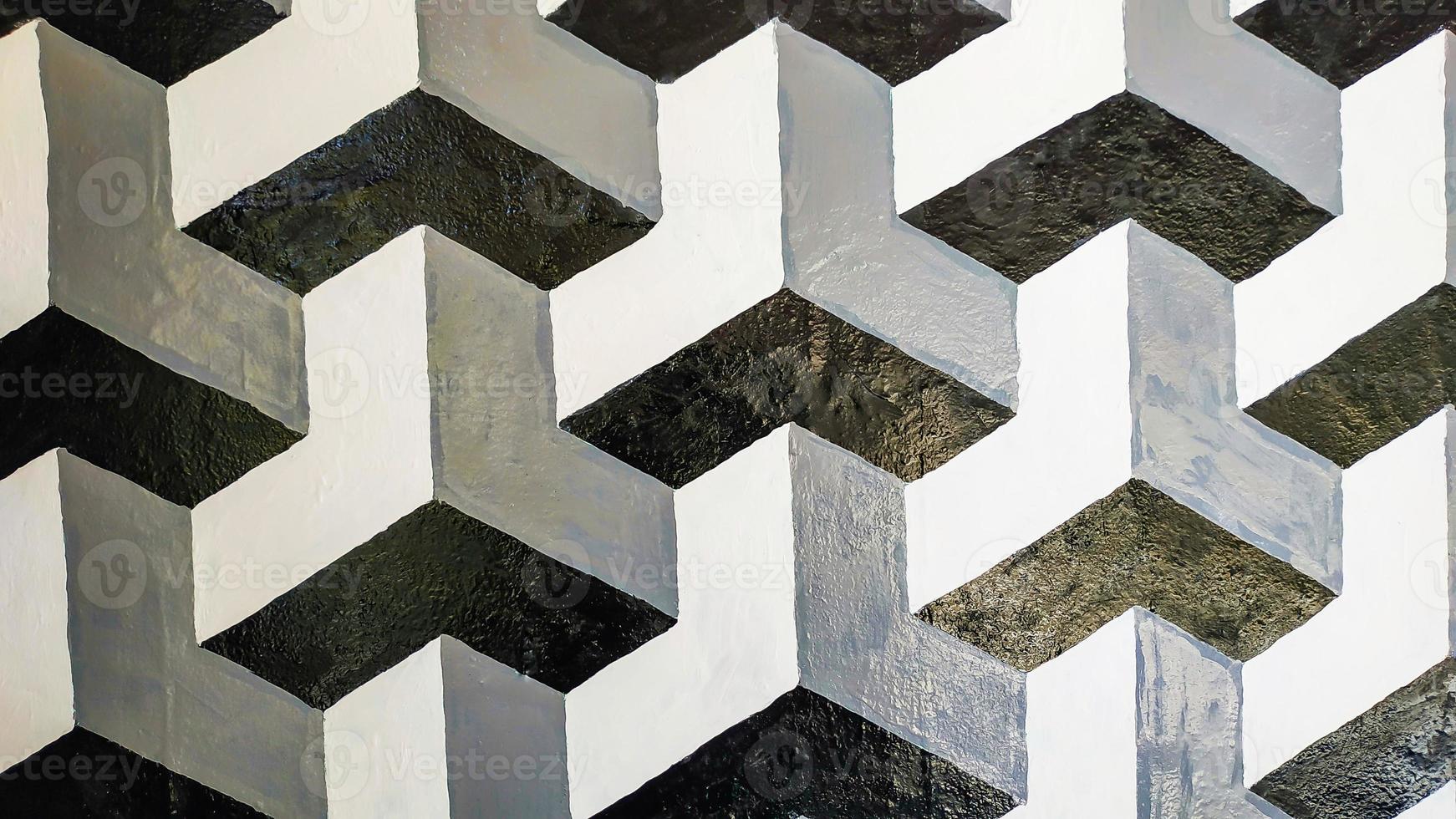 Painting from abstract motifs for walls made with oil paints on one of the walls of the building. Black and white pattern background. Black and White abstract background. Geometric pattern background. photo