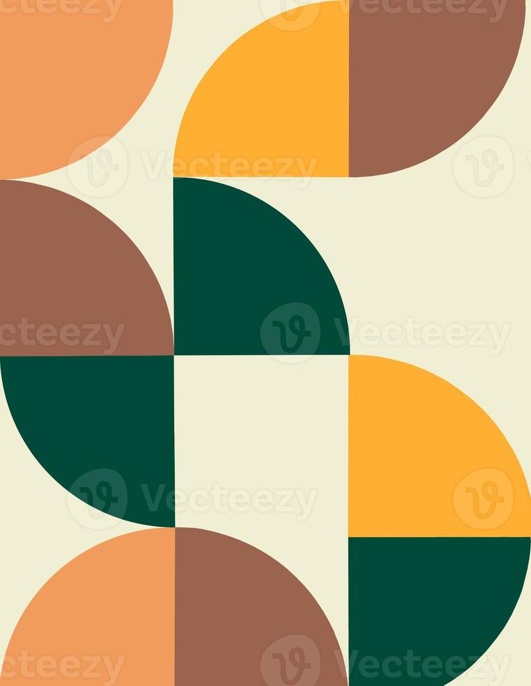 Mid Century Modern Wall Prints Set, Retro Style Backgrounds from the 1950s, Vintage Color Palette. Circles on pale yellow background. photo