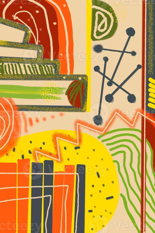 set of abstract 50s midcentury modern style posters wallart. geometric shapes and lines. textured print for wallpaper. photo