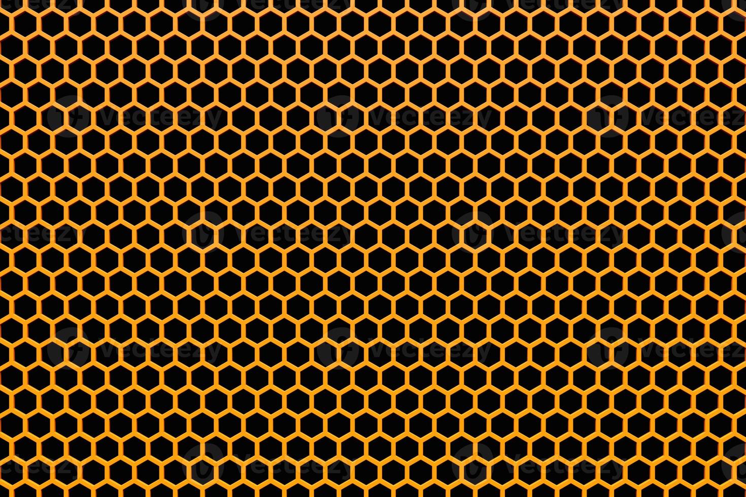 Ilustración 3d de un panal monocromático de panal amarillo para miel. patrón de formas hexagonales geométricas simples, fondo de mosaico. concepto de panal de abeja, colmena foto