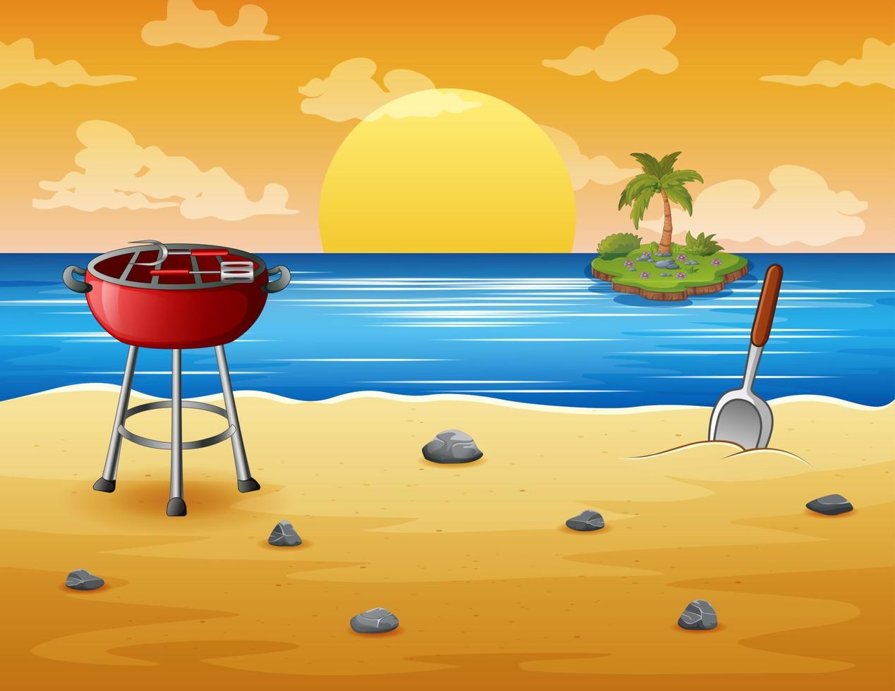 fondo de barbacoa de verano en la ilustración de la costa del mar vector