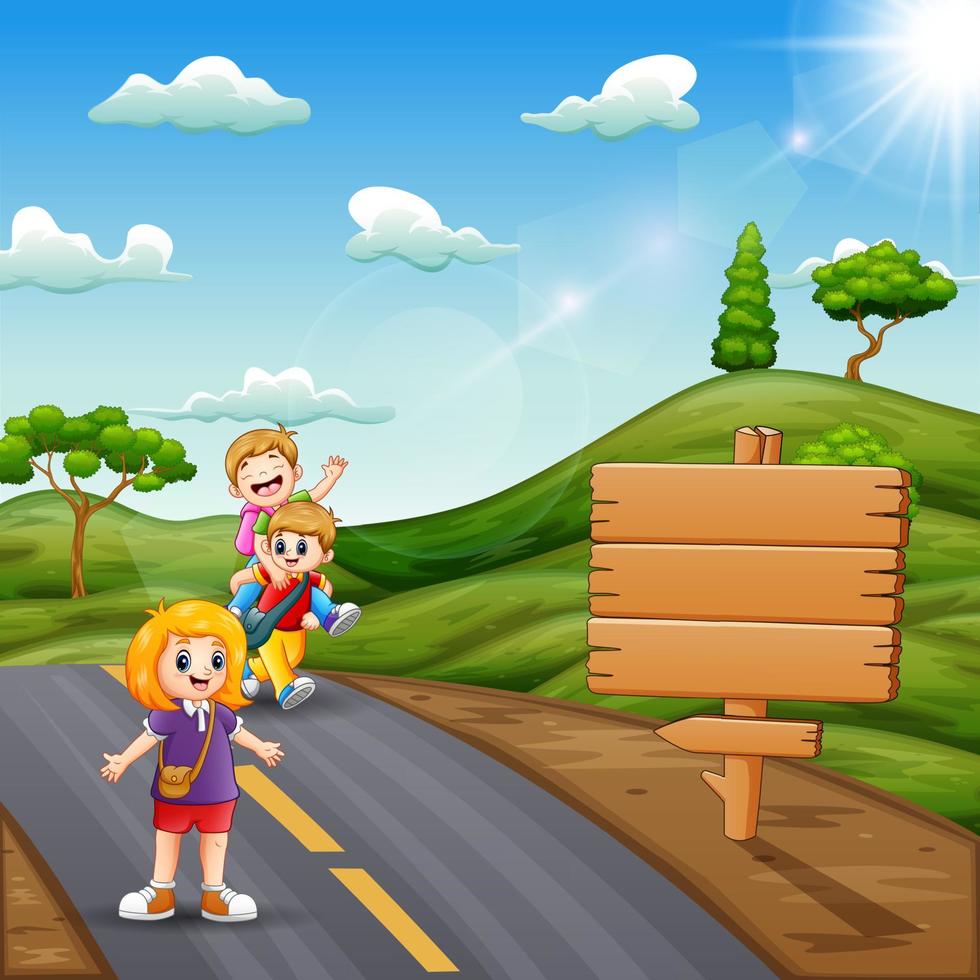 Illustration of school children going to school in the morning vector