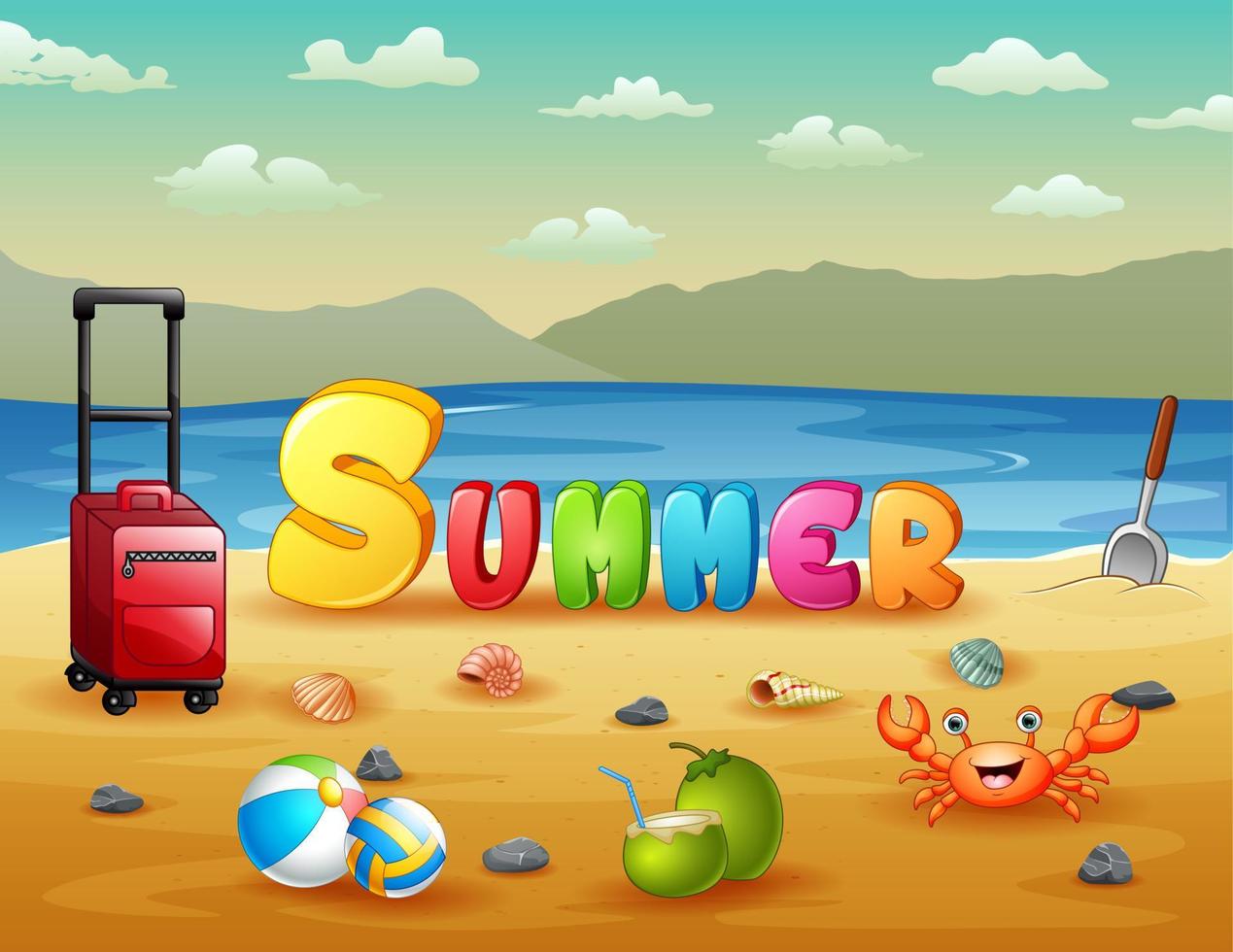 Cartoon illustration of Summer vacation beach background vector