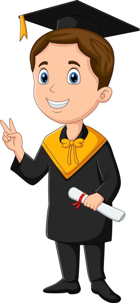 niño de dibujos animados en vestido negro con un diploma vector