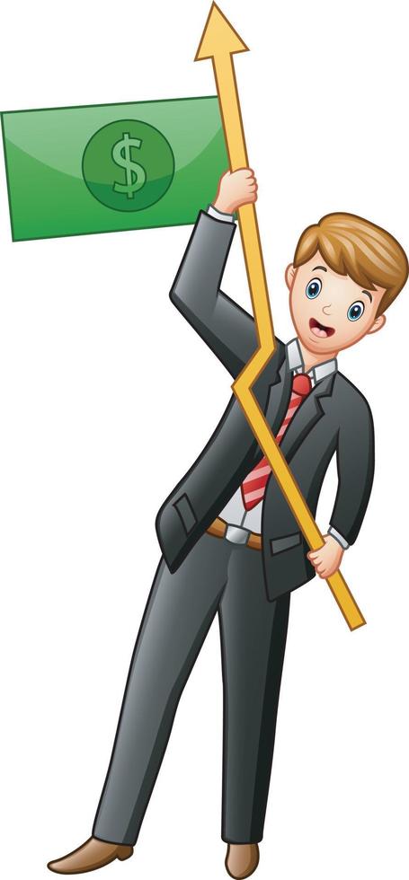 Happy a businessman holding arrow with dollar sign vector