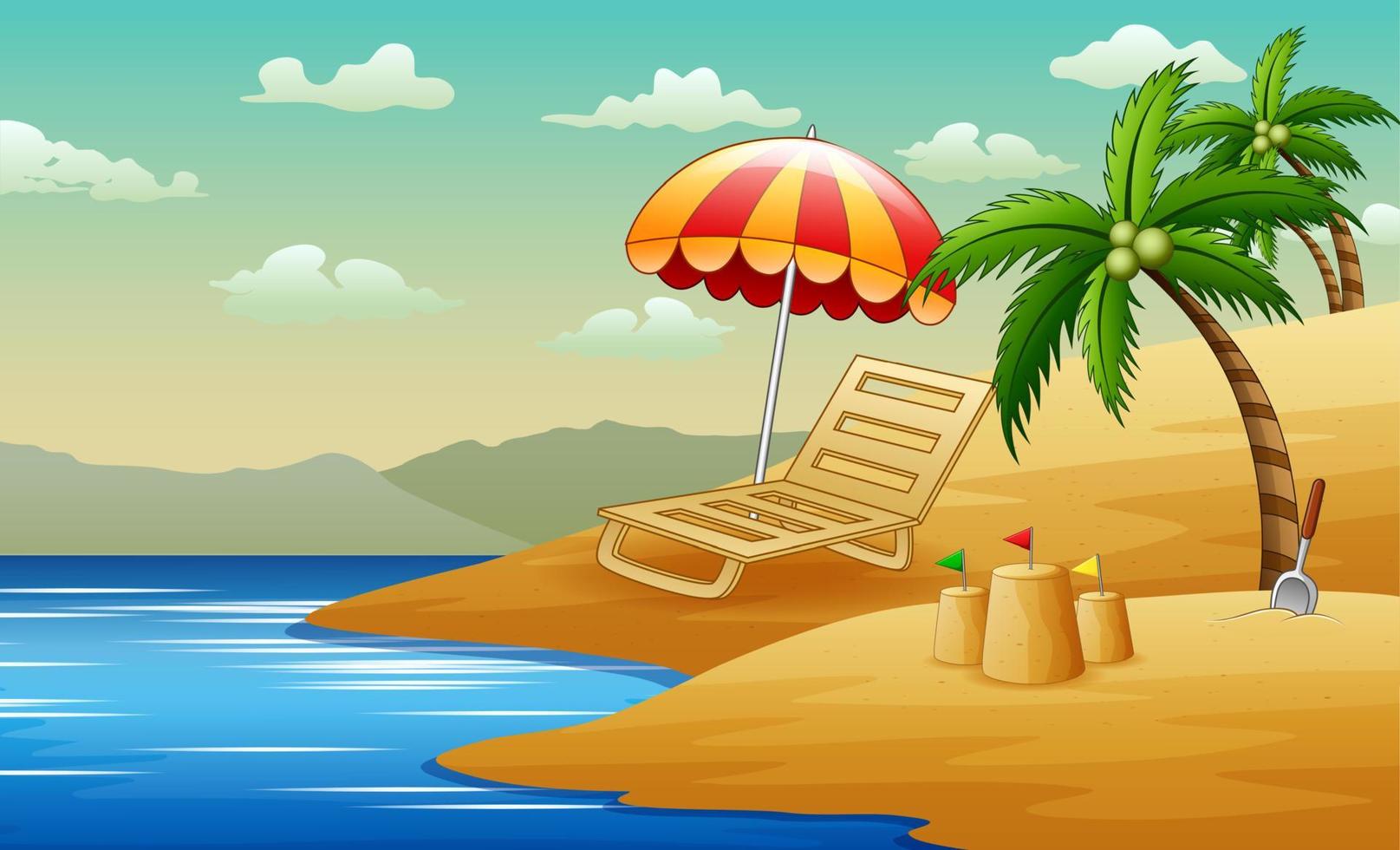 Tropical background with sun loungers near the beach vector