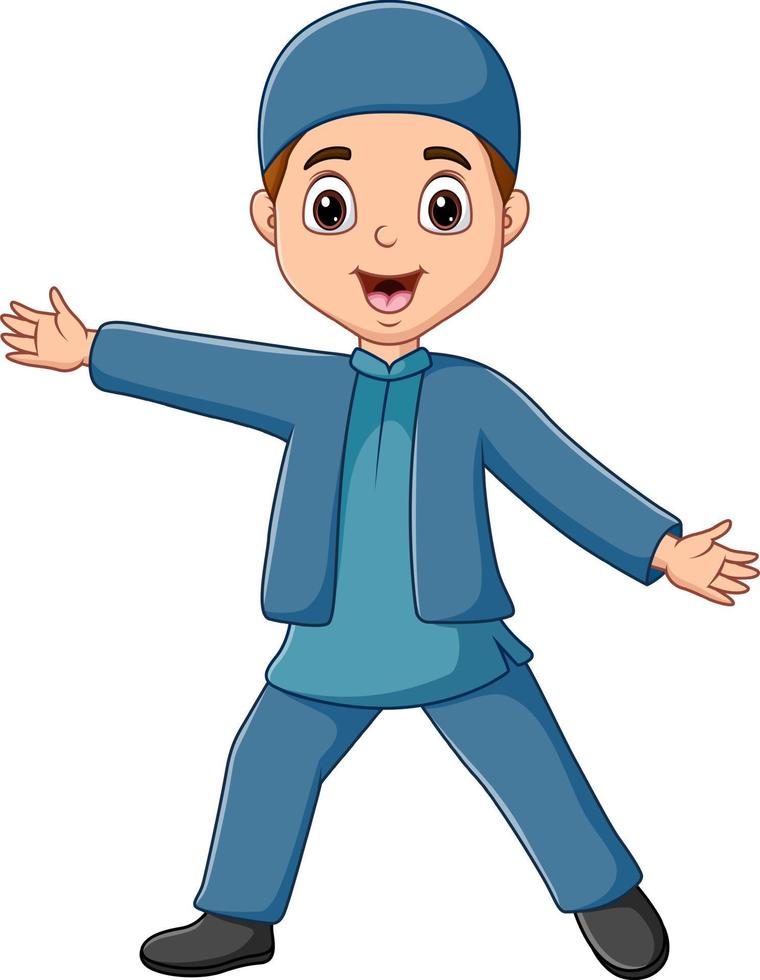 Happy islamic boy isolated on white background vector