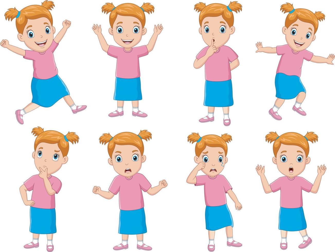 Cute little kid girl in various expressions and gesture set vector