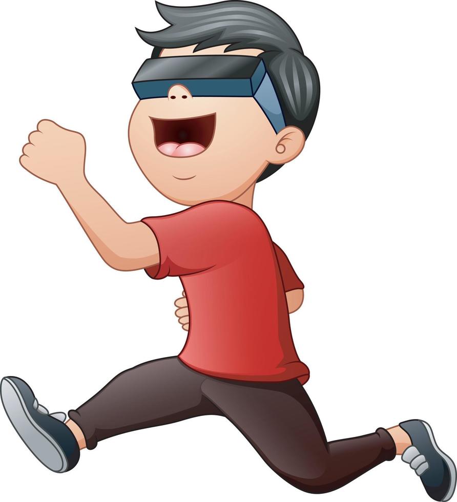Cartoon illustration a boy using virtual reality glasses vector
