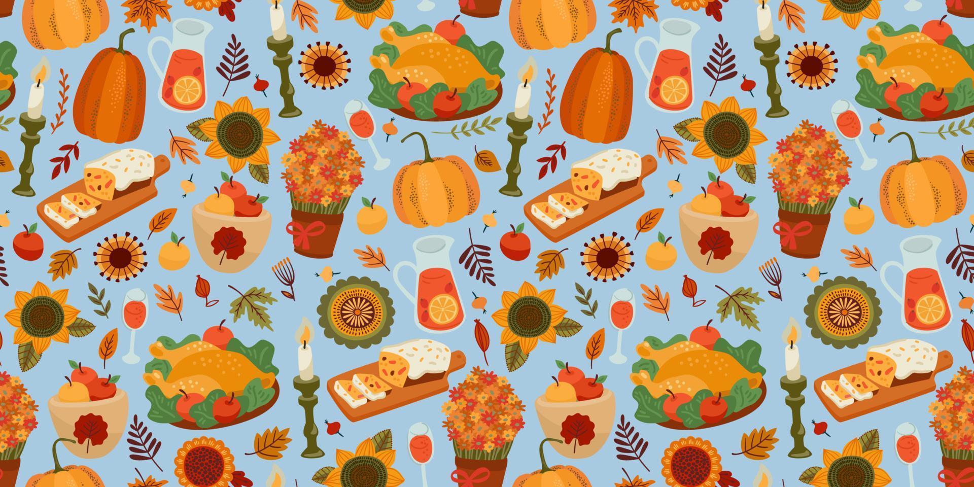 Happy Thanksgiving. Seamless pattern with festive table, Vector design